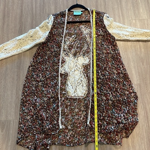 Judith March Anthropologie Women Cardigan Medium Lace Crochet Longline Floral - Picture 13 of 14